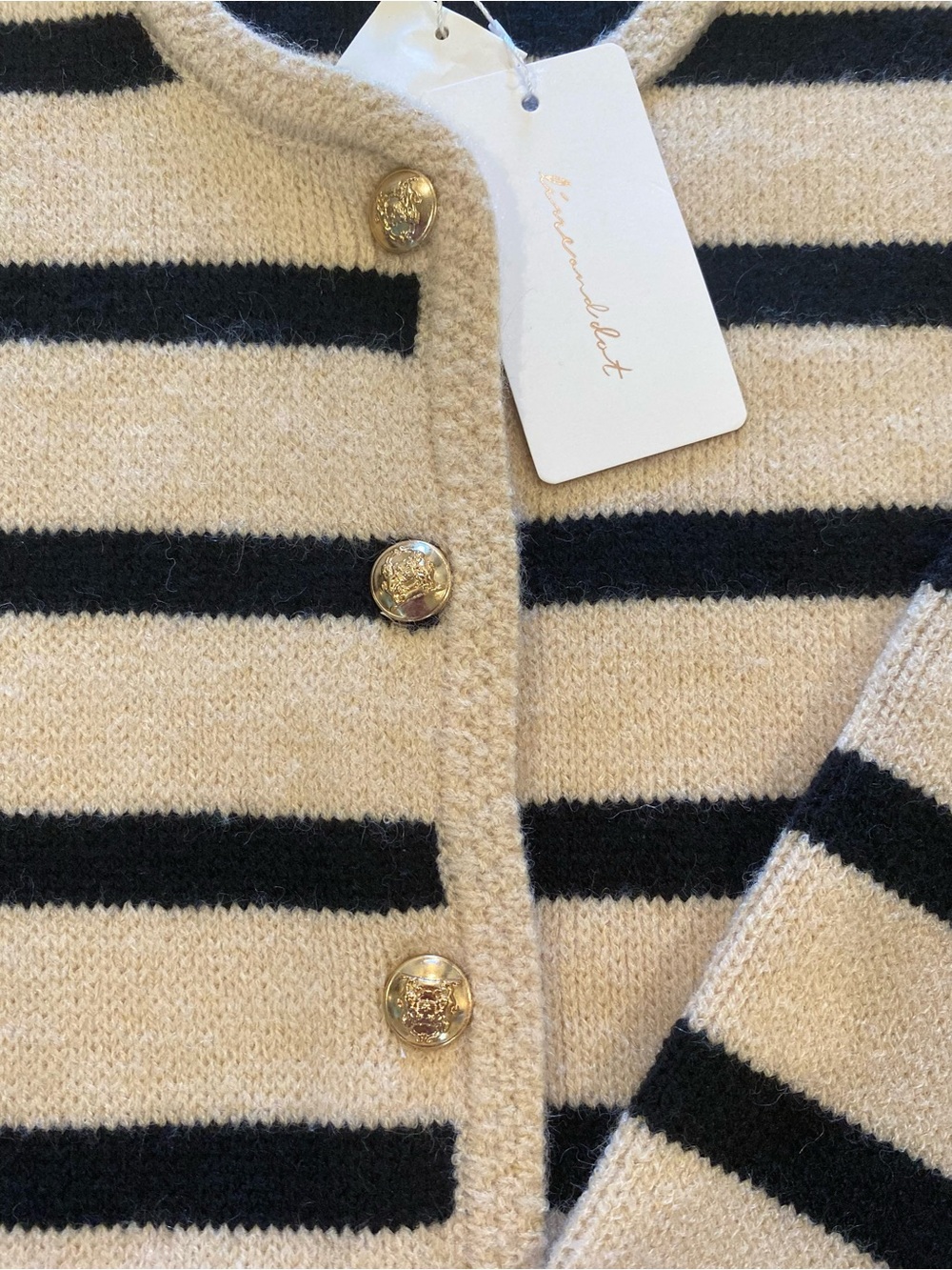Line & Dot Benni Striped Knit Cardigan Beige/Black Size L NWT - Picture 4 of 7